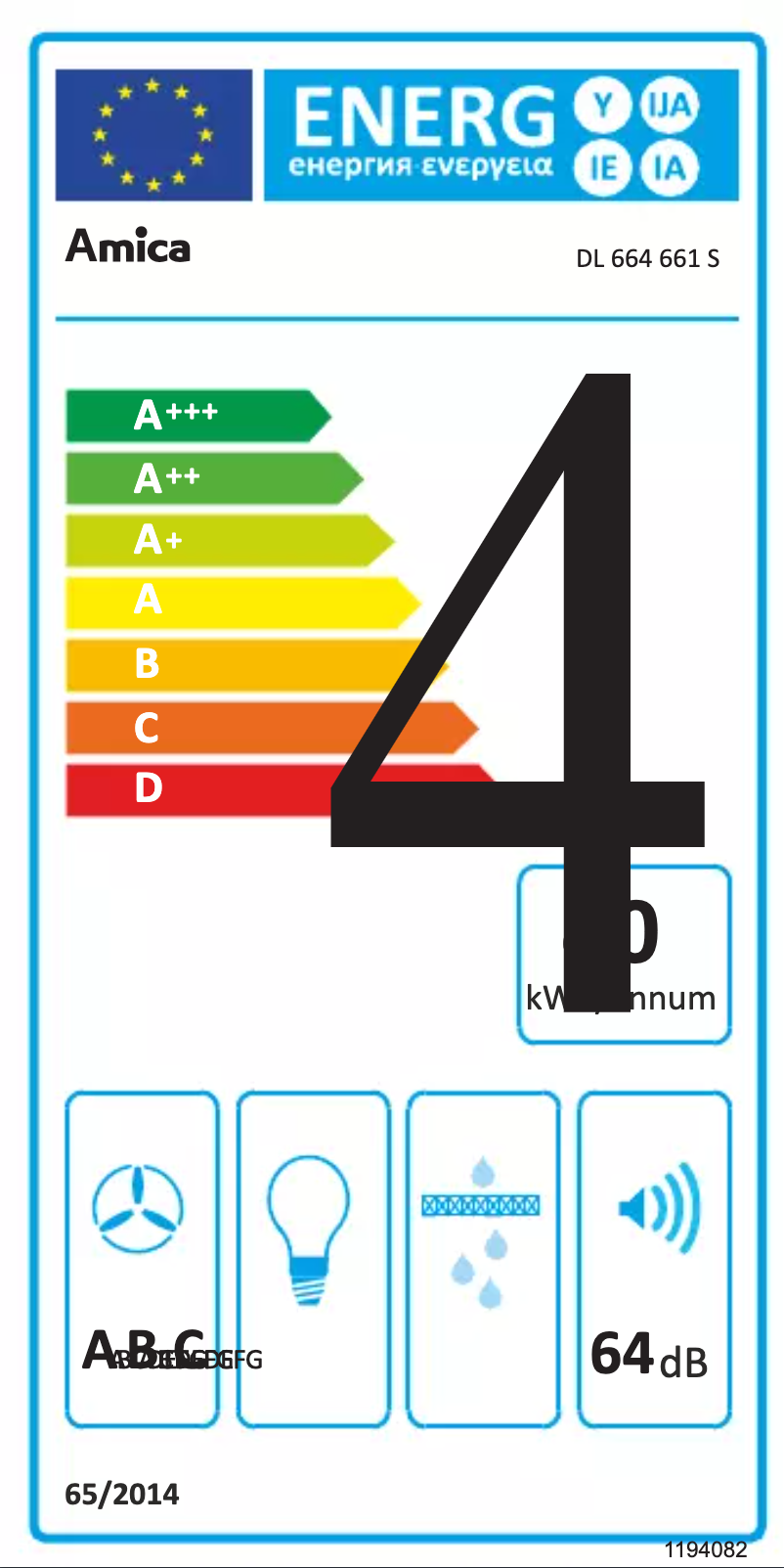Page 1 de la notice Label énergétique Amica DL 664 661 S