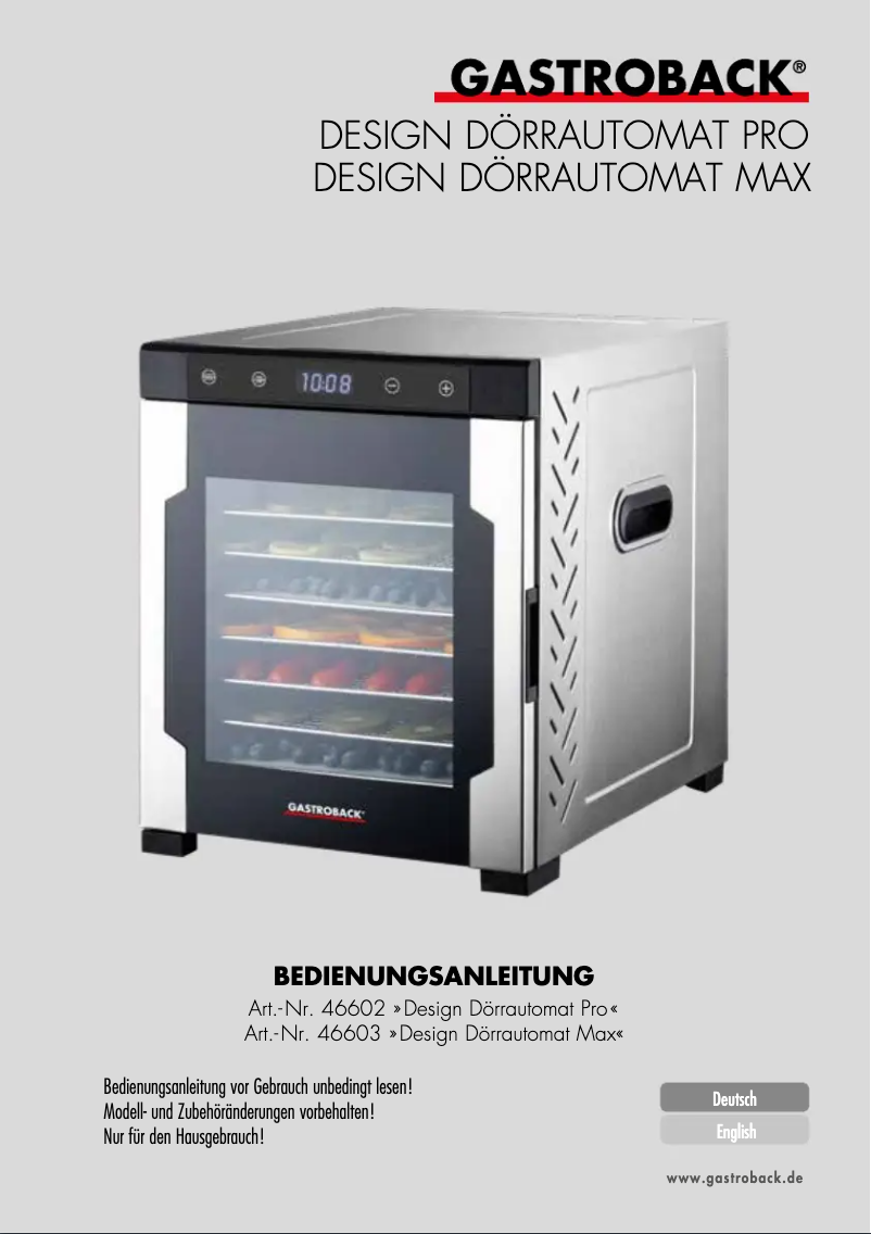 Page 1 de la notice Manuel utilisateur Gastroback Design Max 46603