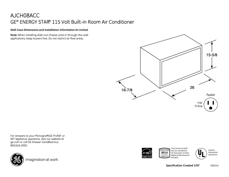 Page 1 of the manual Technical Sheet GE AJCH08ACC