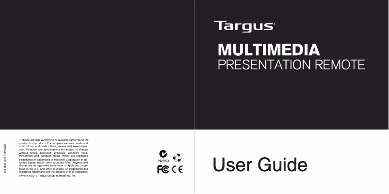 Page 1 de la notice Manuel utilisateur Targus AMP09US