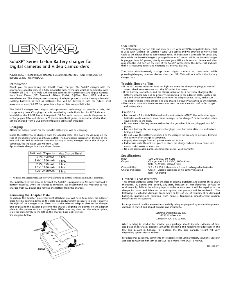 Page 1 de la notice Manuel utilisateur Lenmar SOLOXP-X10