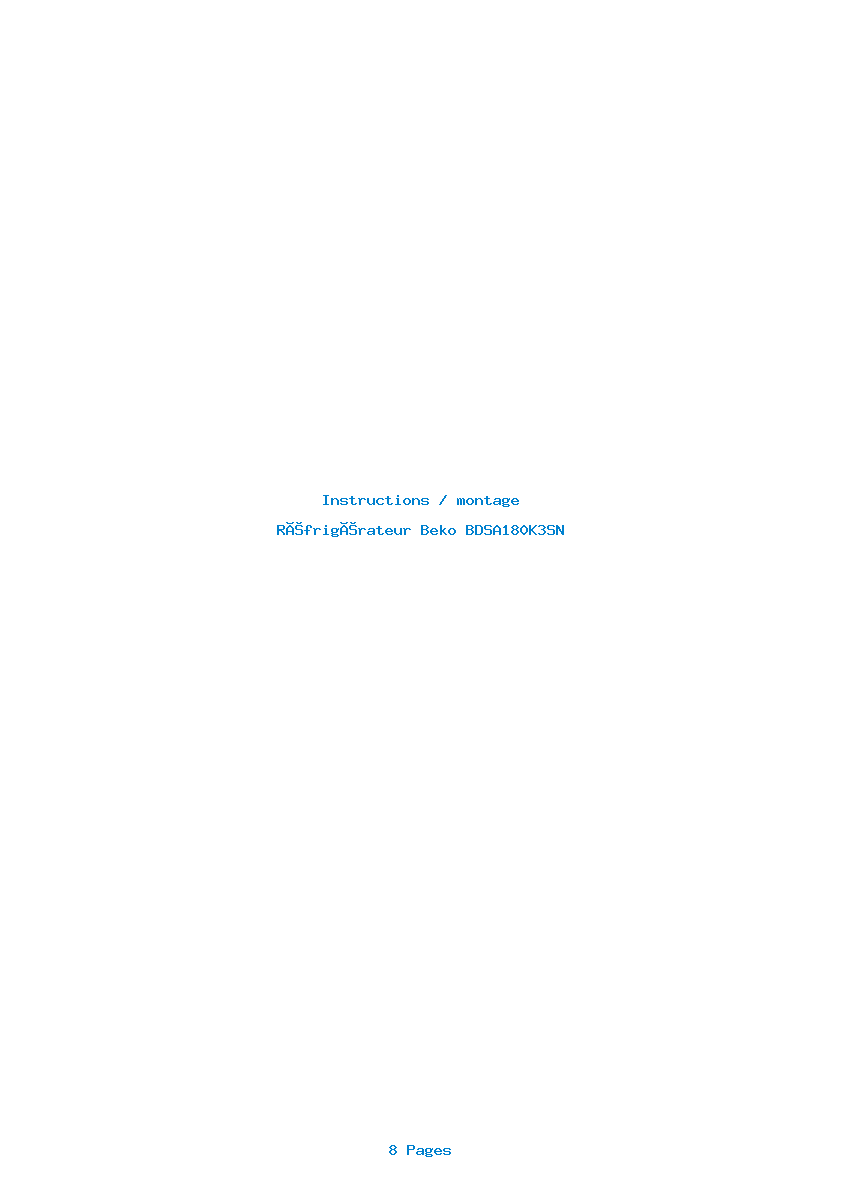 Page 1 de la notice Instructions / montage Beko BDSA180K3SN
