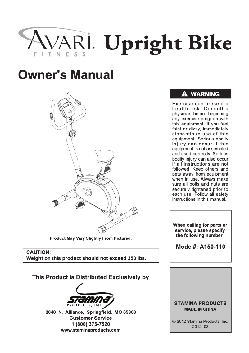 Page 1 de la notice Manuel utilisateur Stamina Avari U110