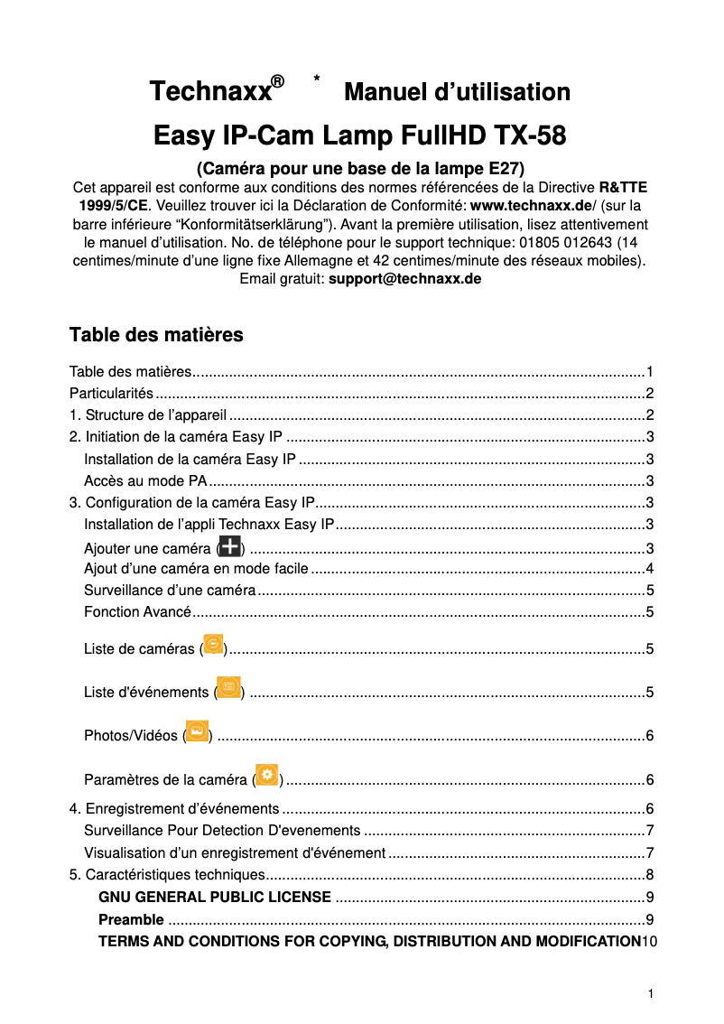 Page 1 de la notice Manuel utilisateur Technaxx TX-58