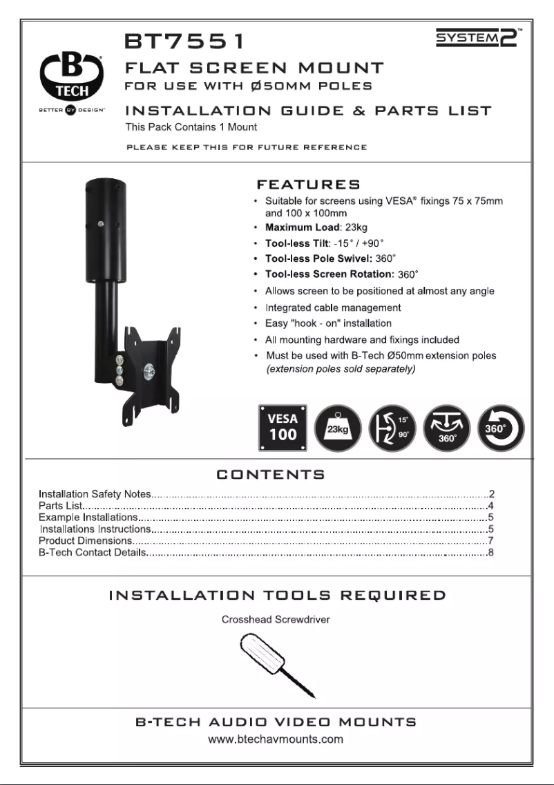Page 1 of the manual User Manual B-Tech BT7551