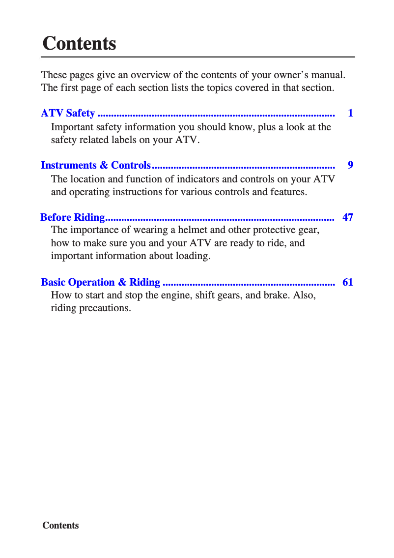 Page 1 de la notice Manuel utilisateur Honda FourTrax Foreman TRX500FE (2011)