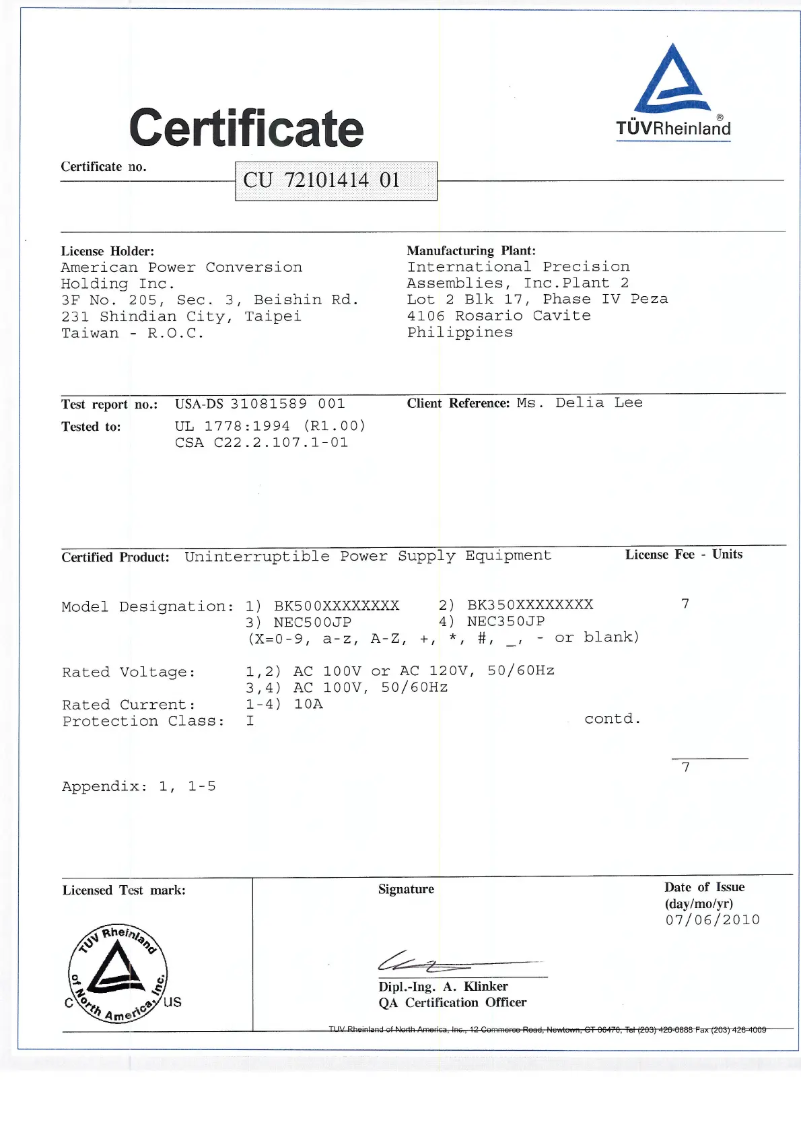 Page 1 de la notice Manuel utilisateur APC Back-UPS BK350