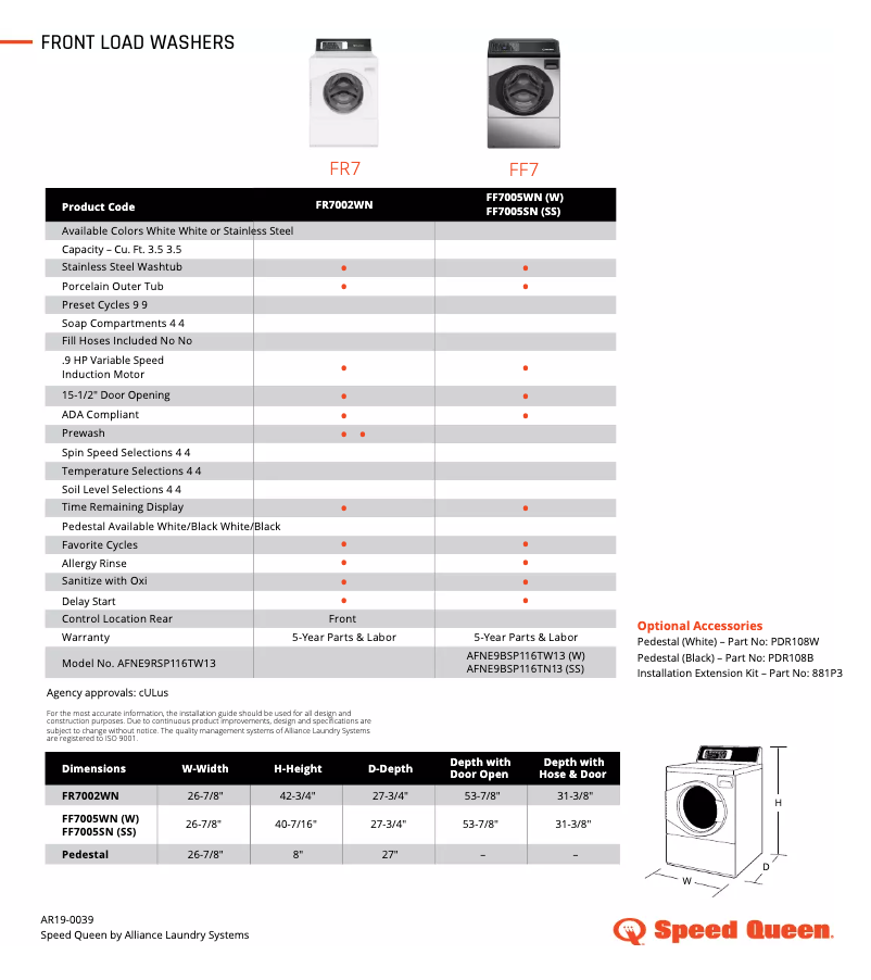 Página 1 del manual Ficha técnica Speed Queen FF7005WN