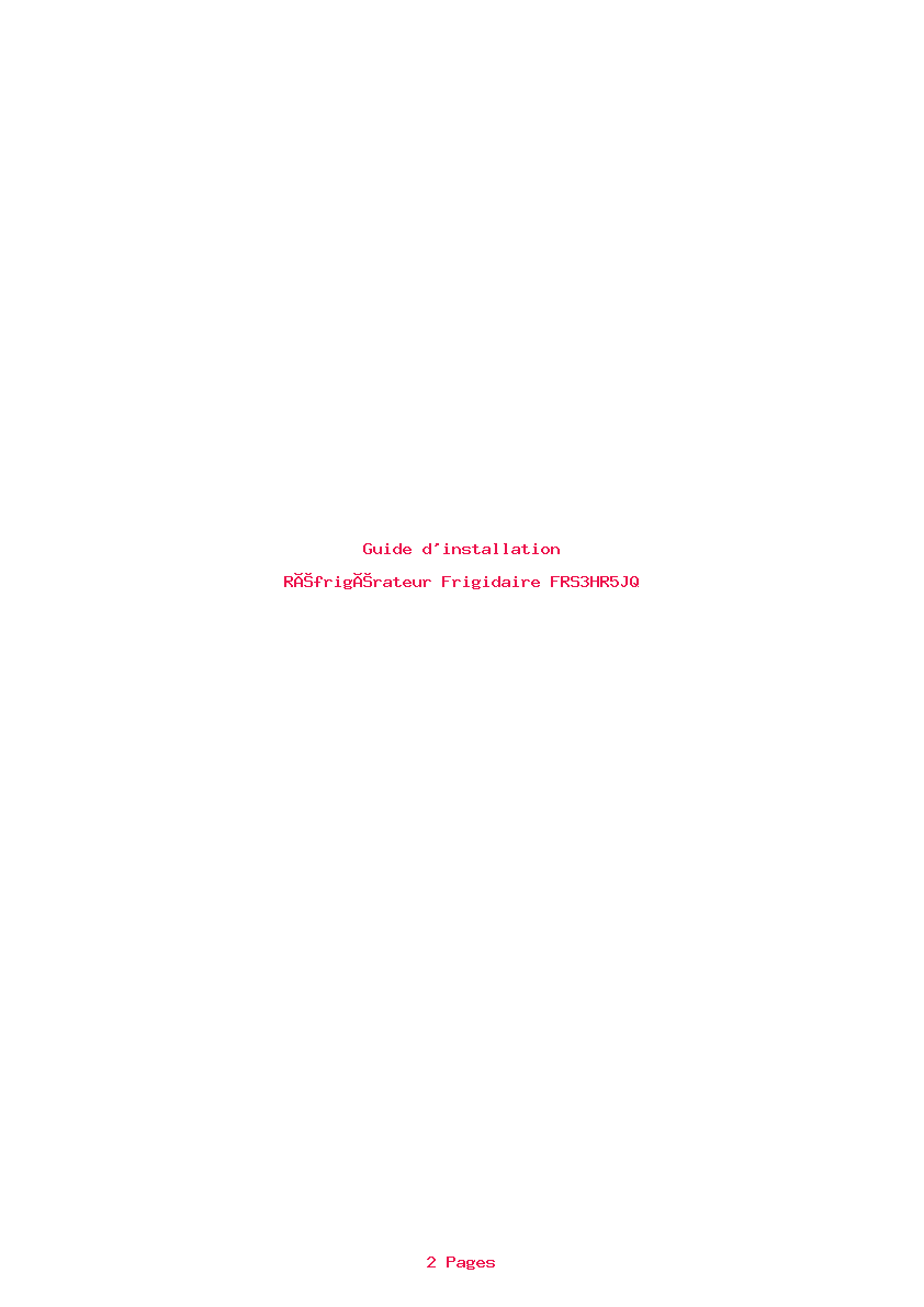 Page 1 de la notice Guide d'installation Frigidaire FRS3HR5JQ