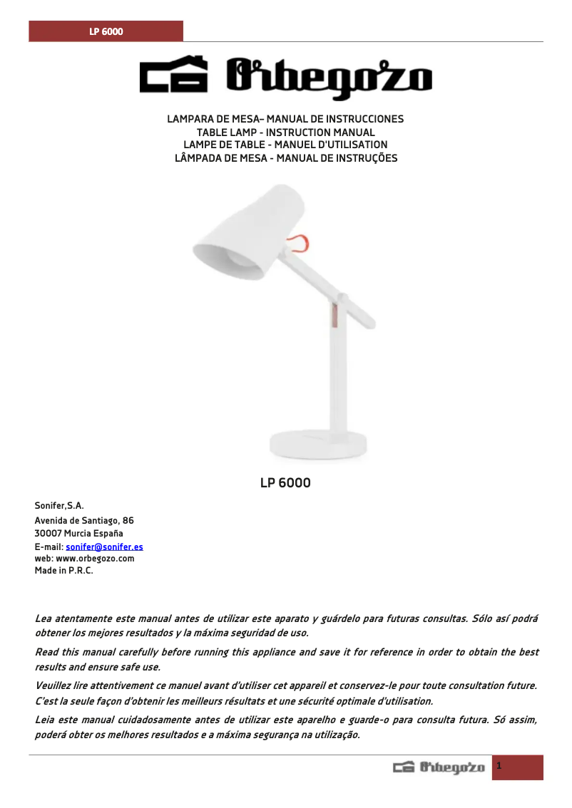 Page 1 de la notice Manuel utilisateur Orbegozo LP 6000