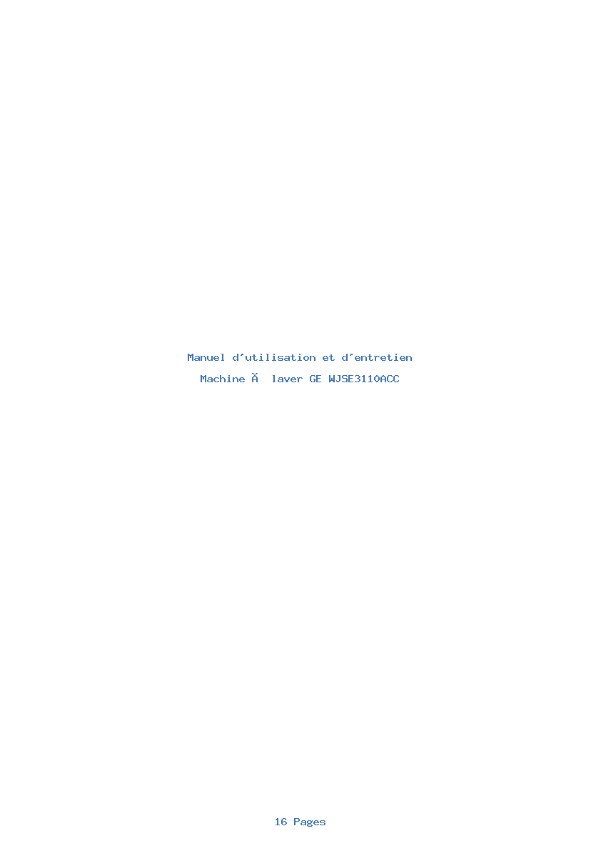 Page 1 de la notice Manuel d'utilisation et d'entretien GE WJSE3110ACC