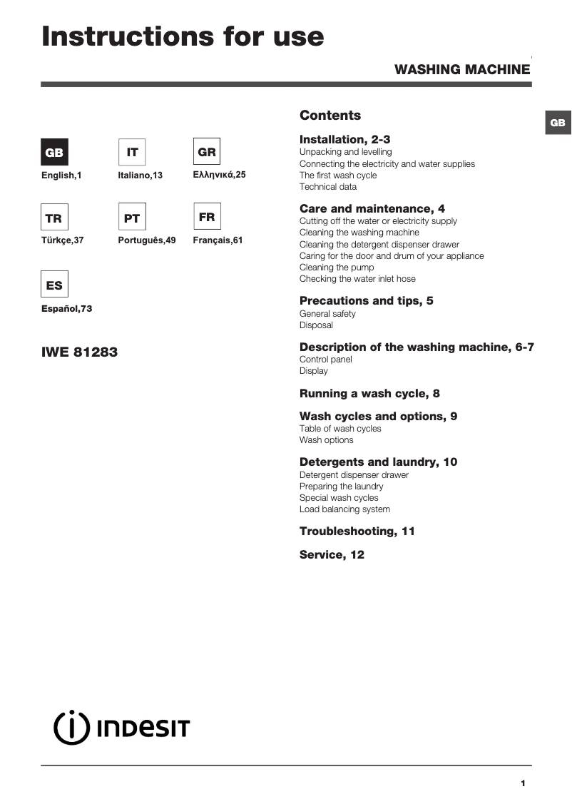 Página 1 del manual Manual de usuario Indesit IWE 81283SLCECO EU.M
