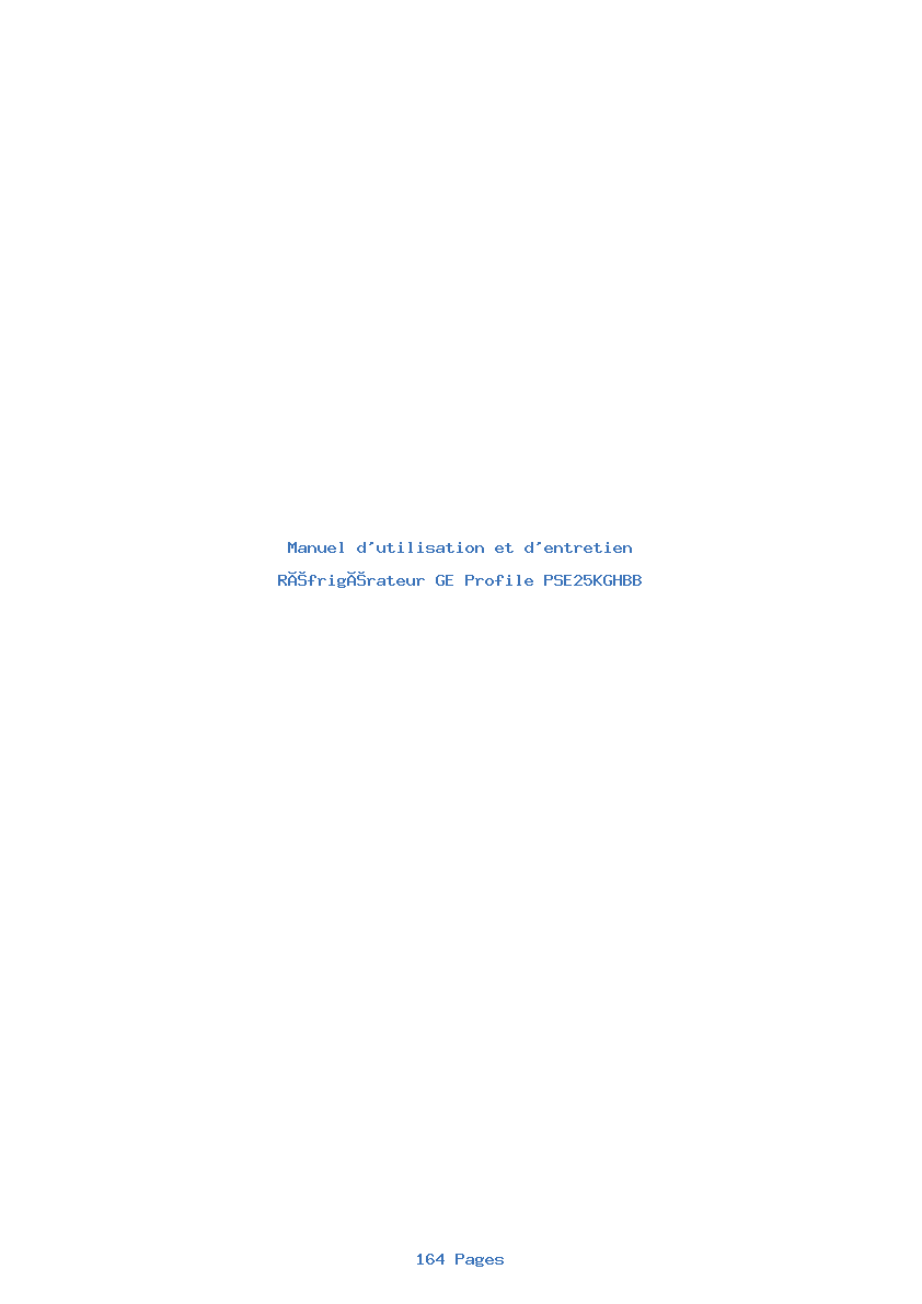 Page 1 de la notice Manuel d'utilisation et d'entretien GE Profile PSE25KGHBB
