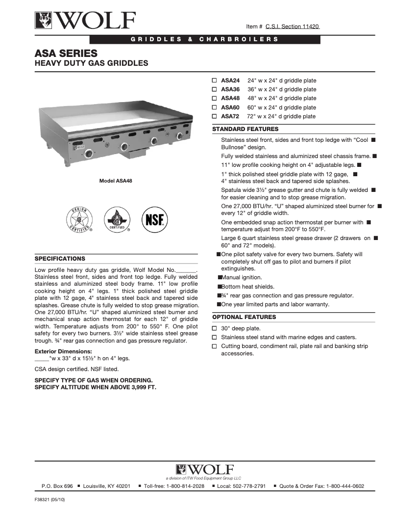 Page 1 de la notice Fiche technique Wolf ASA72