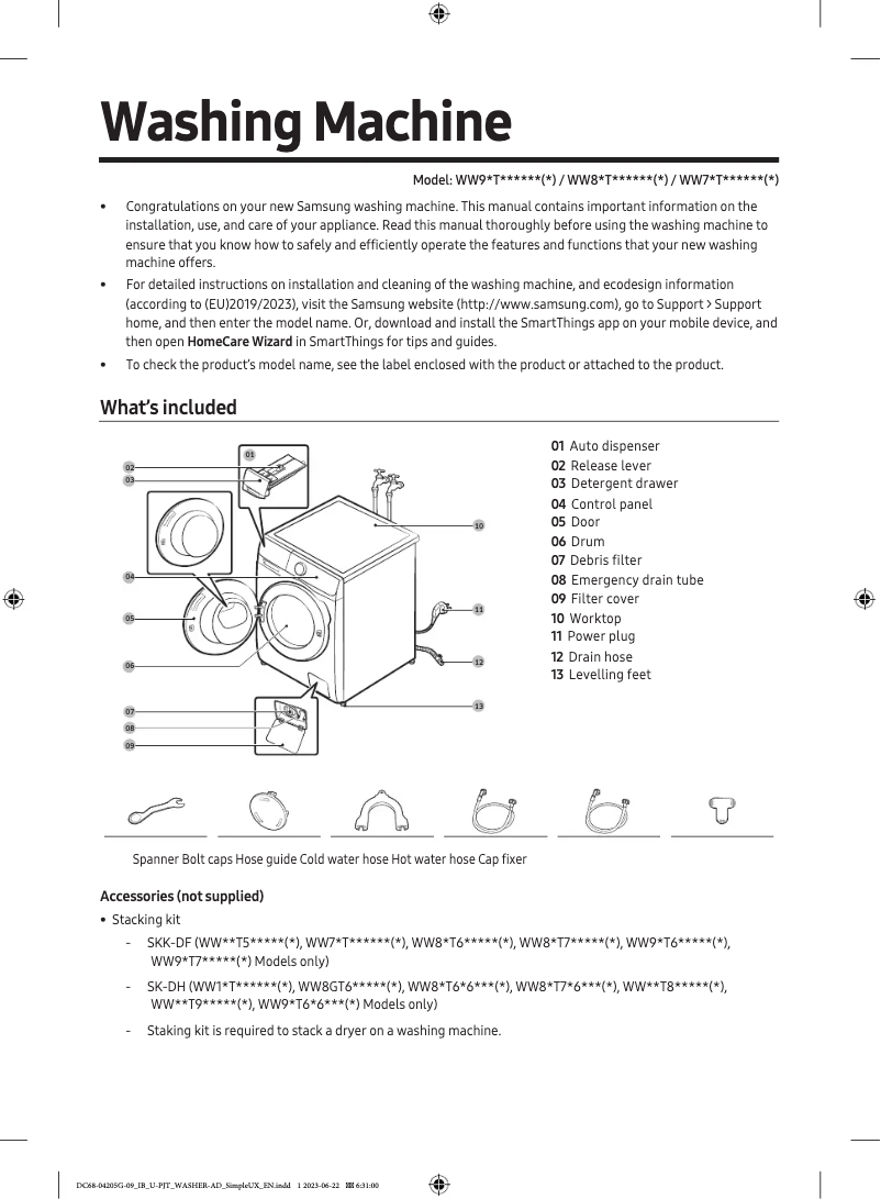 Página 1 del manual Guía de inicio rápido Samsung WW80T634DHE