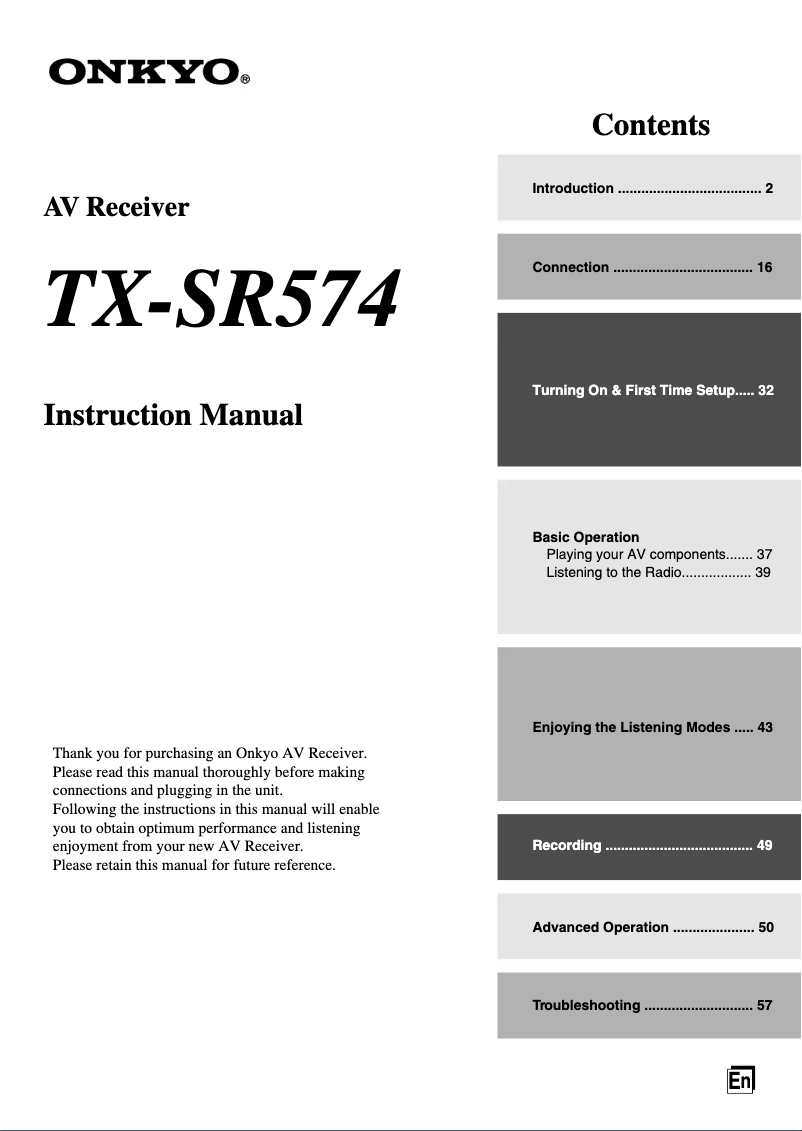 Page 1 de la notice Manuel utilisateur Onkyo TX-SR574