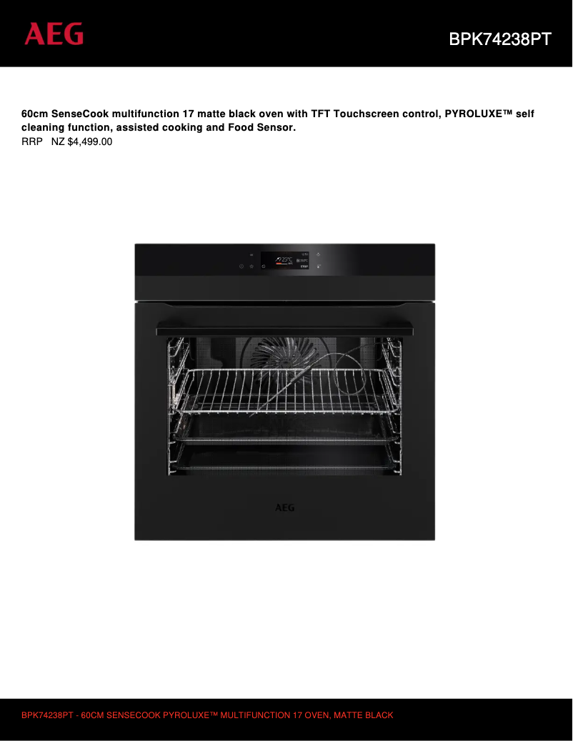Page 1 de la notice Fiche technique AEG BPK74238PT