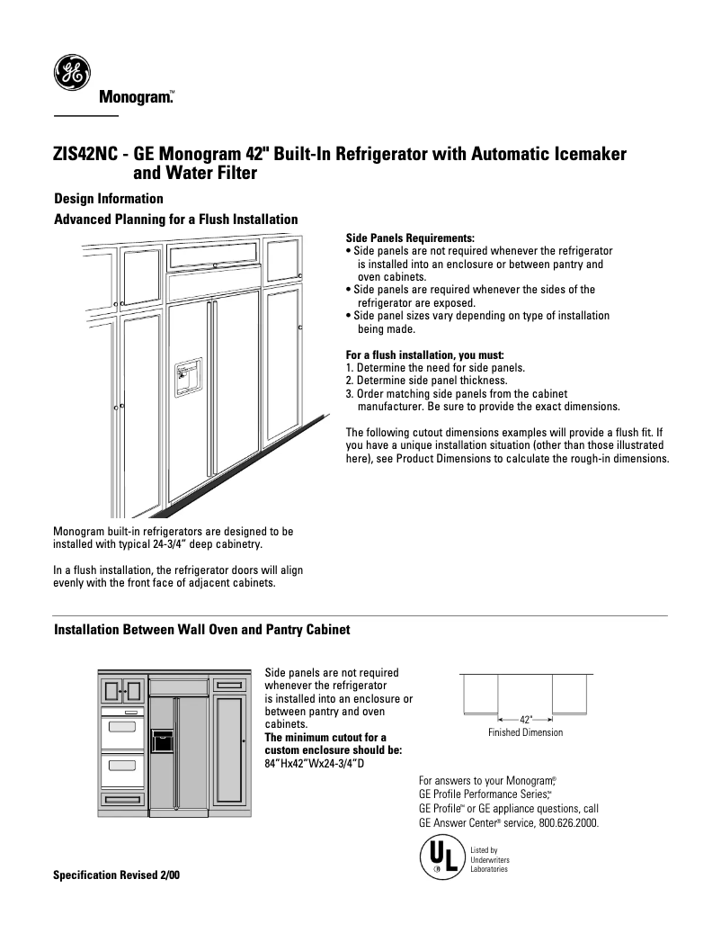 Página 1 del manual Ficha técnica GE ZIS42NC