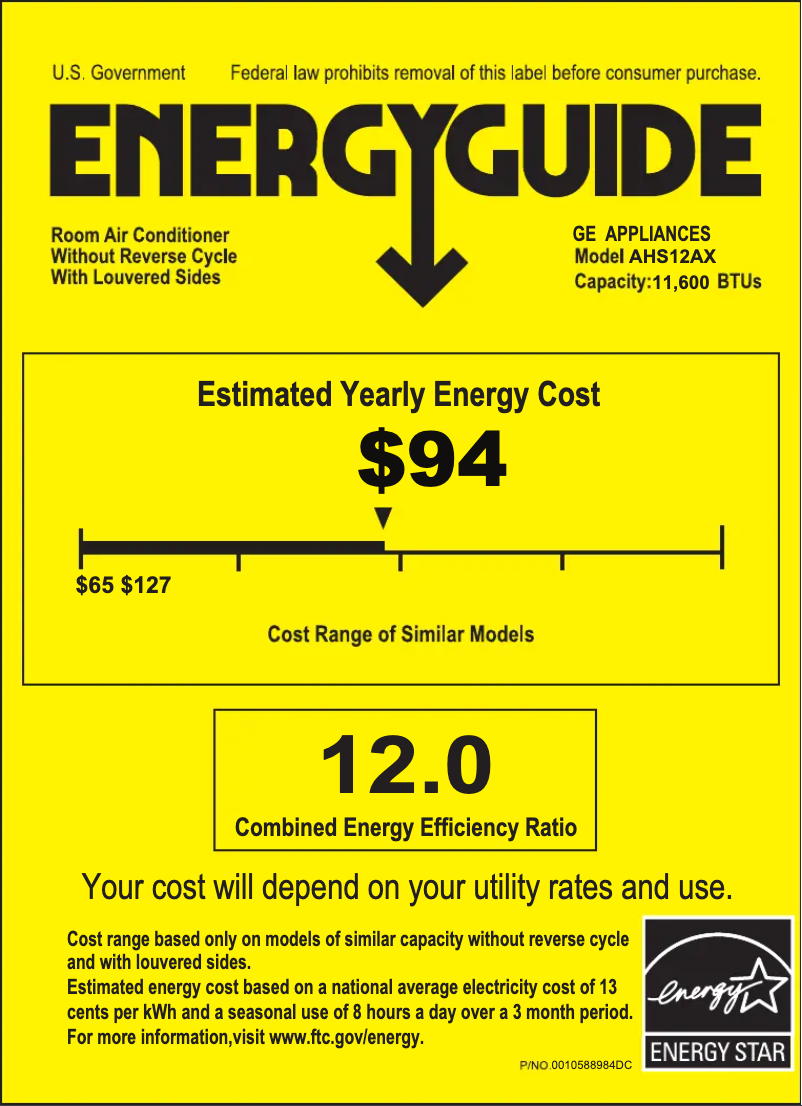 Página 1 del manual Etiqueta energética GE AHS12AX