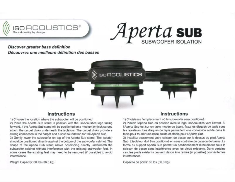 Page 1 de la notice Manuel utilisateur IsoAcoustics Aperta Sub