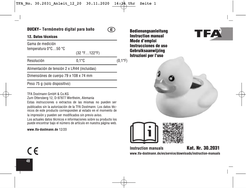Page 1 de la notice Manuel utilisateur TFA Ducky 30.2031.07