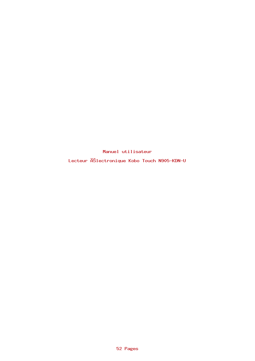 Page 1 de la notice Manuel utilisateur Kobo Touch N905-KDN-U