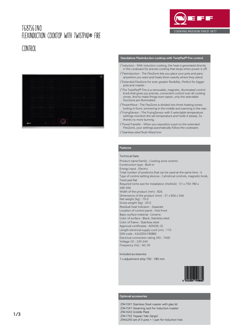 Página 1 del manual Ficha técnica Neff T68TS61N0