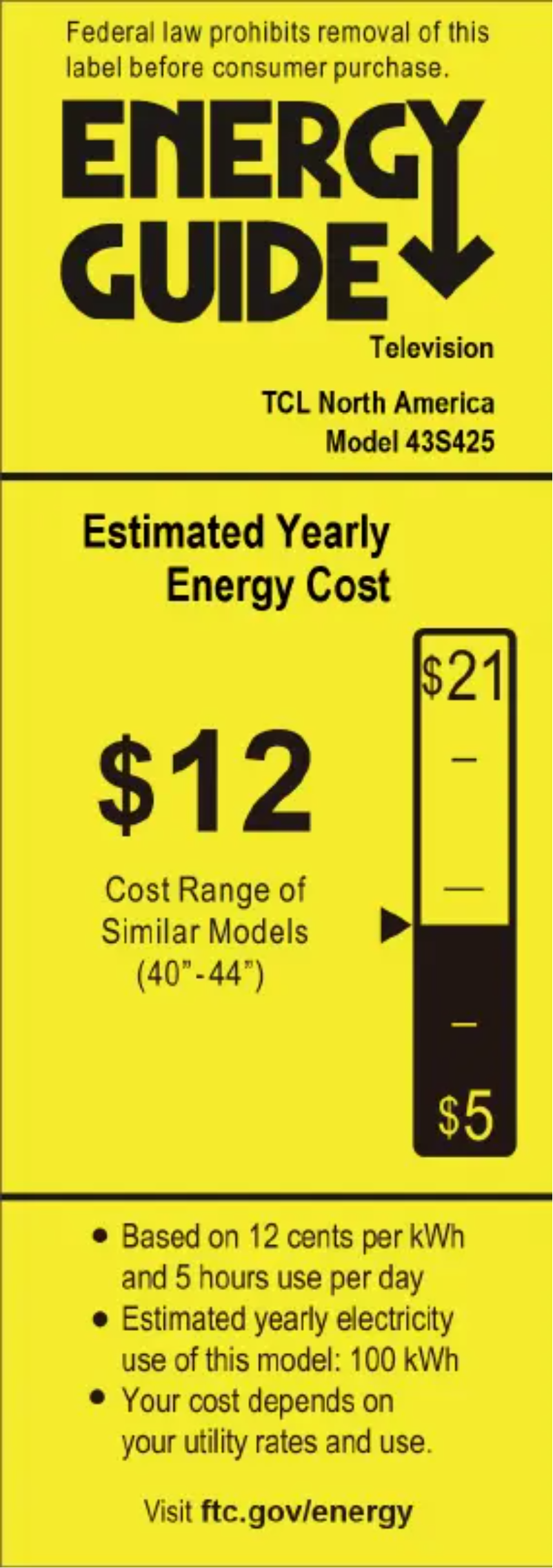 Page 1 of the manual Energy Label TCL 43S425