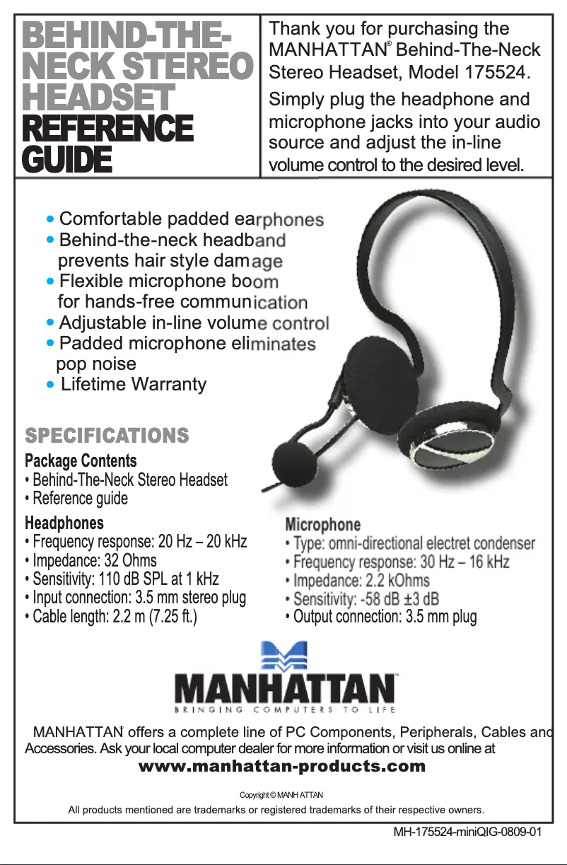 Page 1 de la notice Manuel utilisateur Manhattan 175524