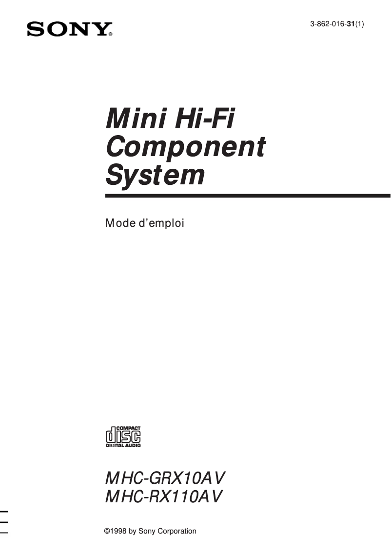 Page 1 de la notice Manuel utilisateur Sony MHC-GRX10AV