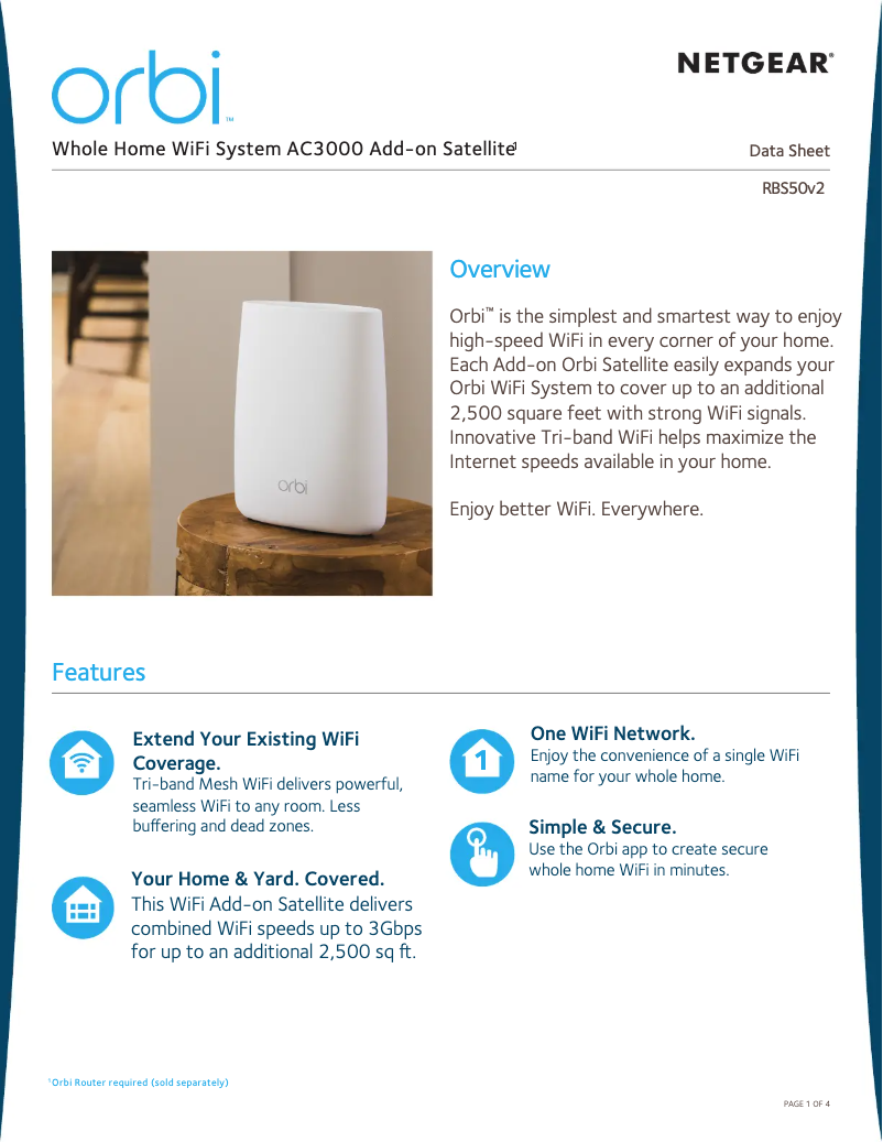 Page 1 de la notice Fiche technique Netgear Orbi RBS50
