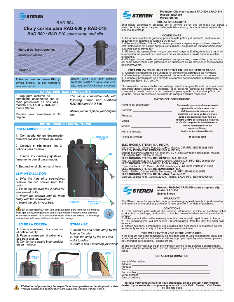 Page 1 of the manual User Manual Steren RAD-504