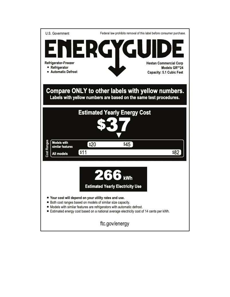Page 1 de la notice Label énergétique Hestan GRSL24