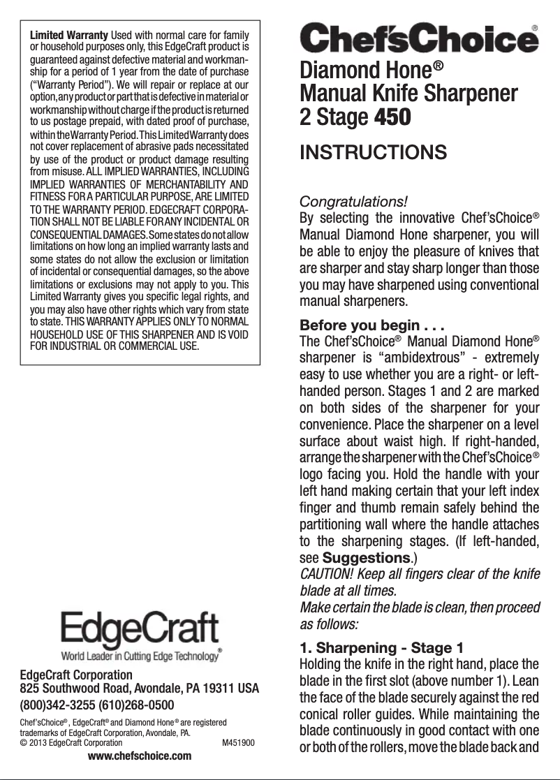 Page 1 de la notice Manuel utilisateur Chef's Choice Diamond Hone 450