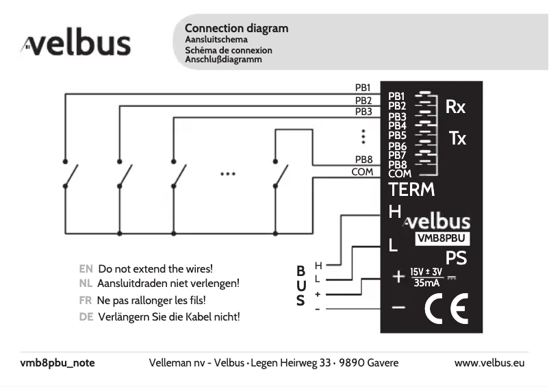 Page 1 de la notice Instructions / montage Velbus VMB8PBU