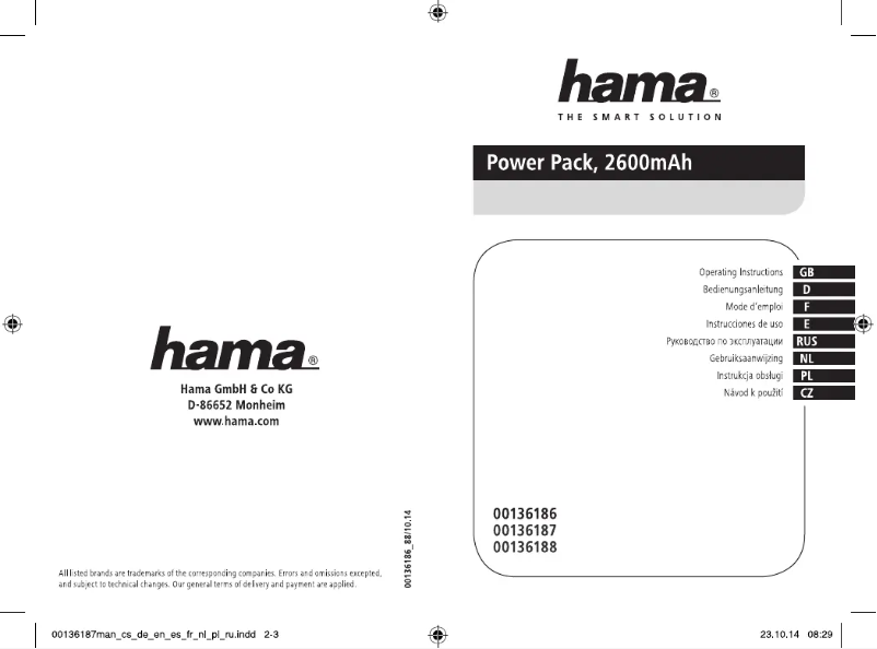 Page 1 de la notice Manuel utilisateur Hama 00136187