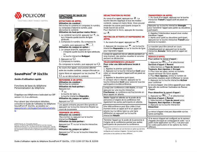 Page 1 de la notice Manuel utilisateur Polycom SoundPoint IP 330