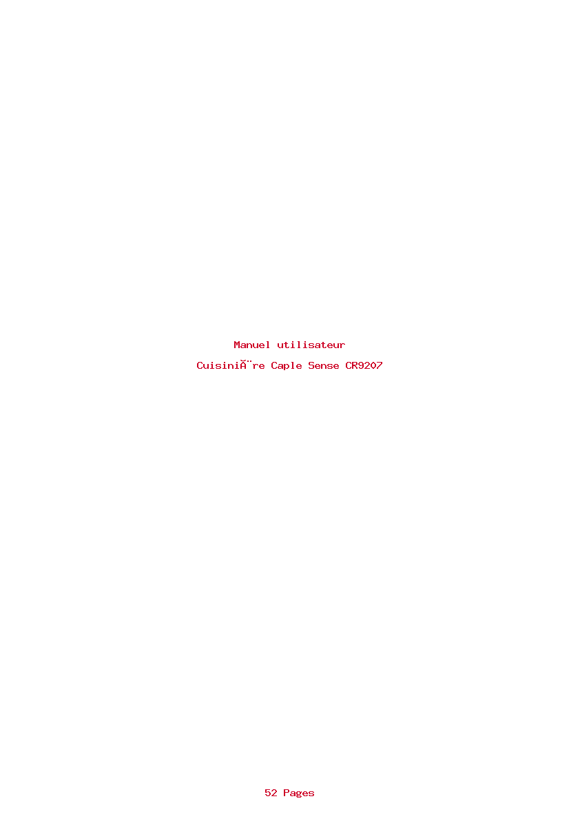 Page 1 de la notice Manuel utilisateur Caple Sense CR9207