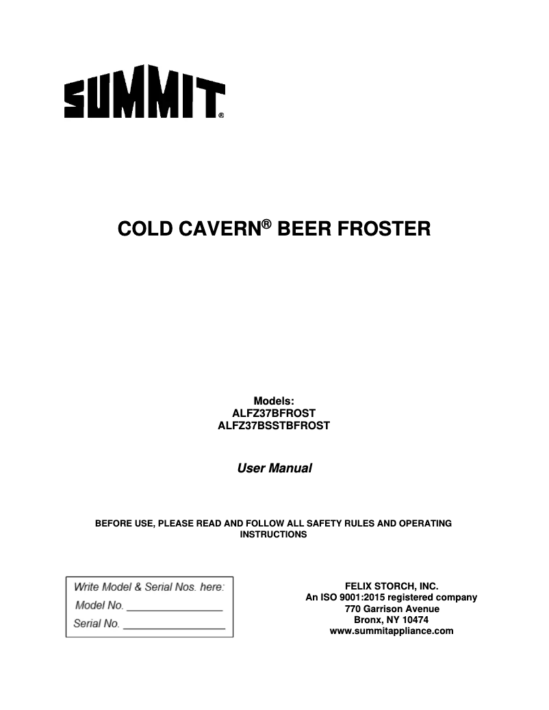 Page 1 de la notice Manuel utilisateur Summit ALFZ37BFROST