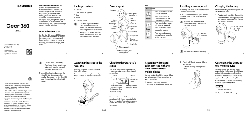 Page 1 de la notice Guide d'installation Samsung Gear 360