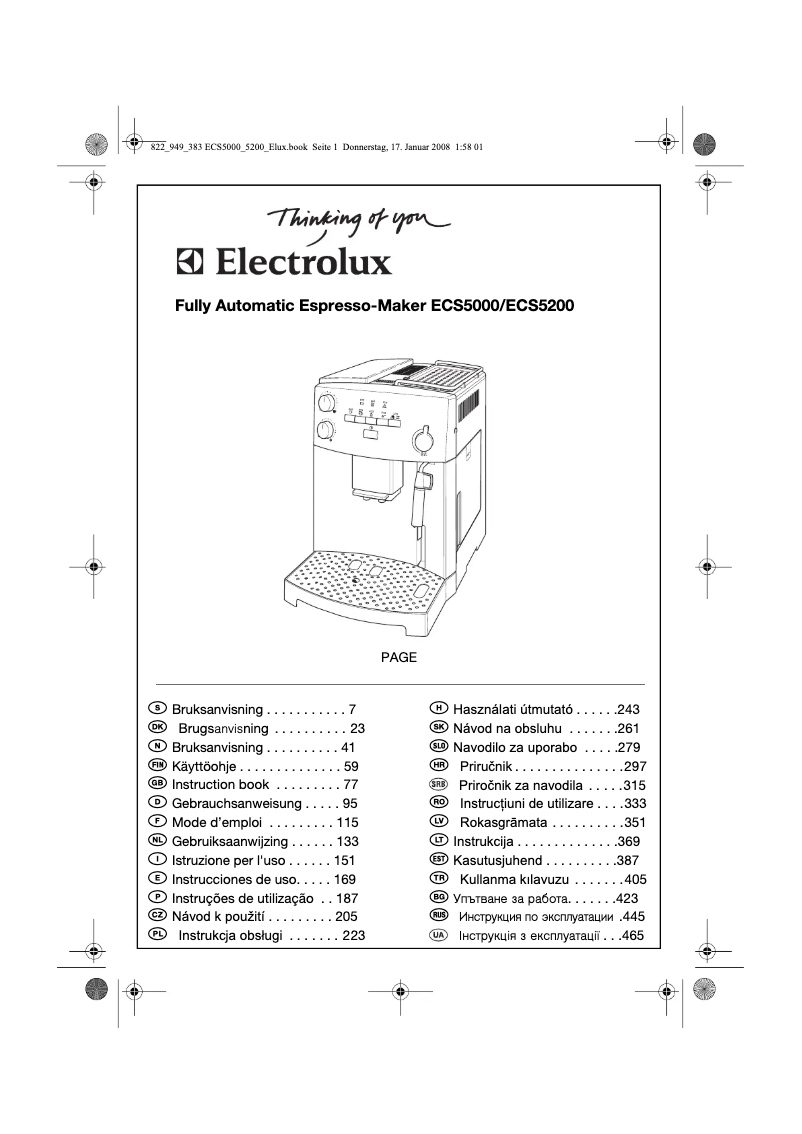 Page 1 de la notice Manuel utilisateur Electrolux ECS5000