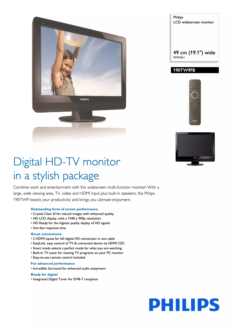 Page n°1 - Fiche technique Philips 190TW9FB