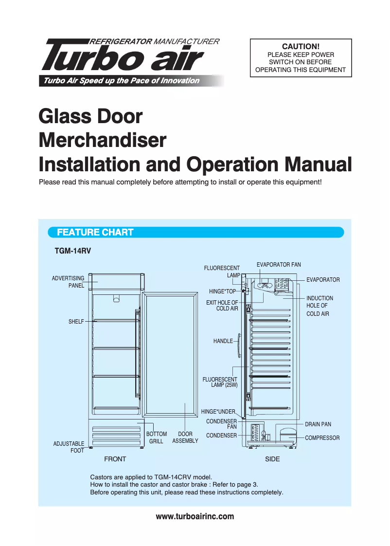 Página 1 del manual Manual de uso y mantenimiento Turbo air TGM-14RV