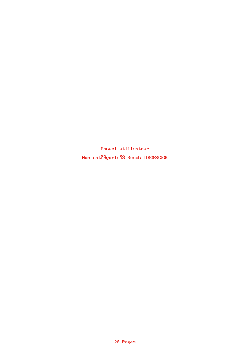 Page 1 de la notice Manuel utilisateur Bosch TDS6080GB