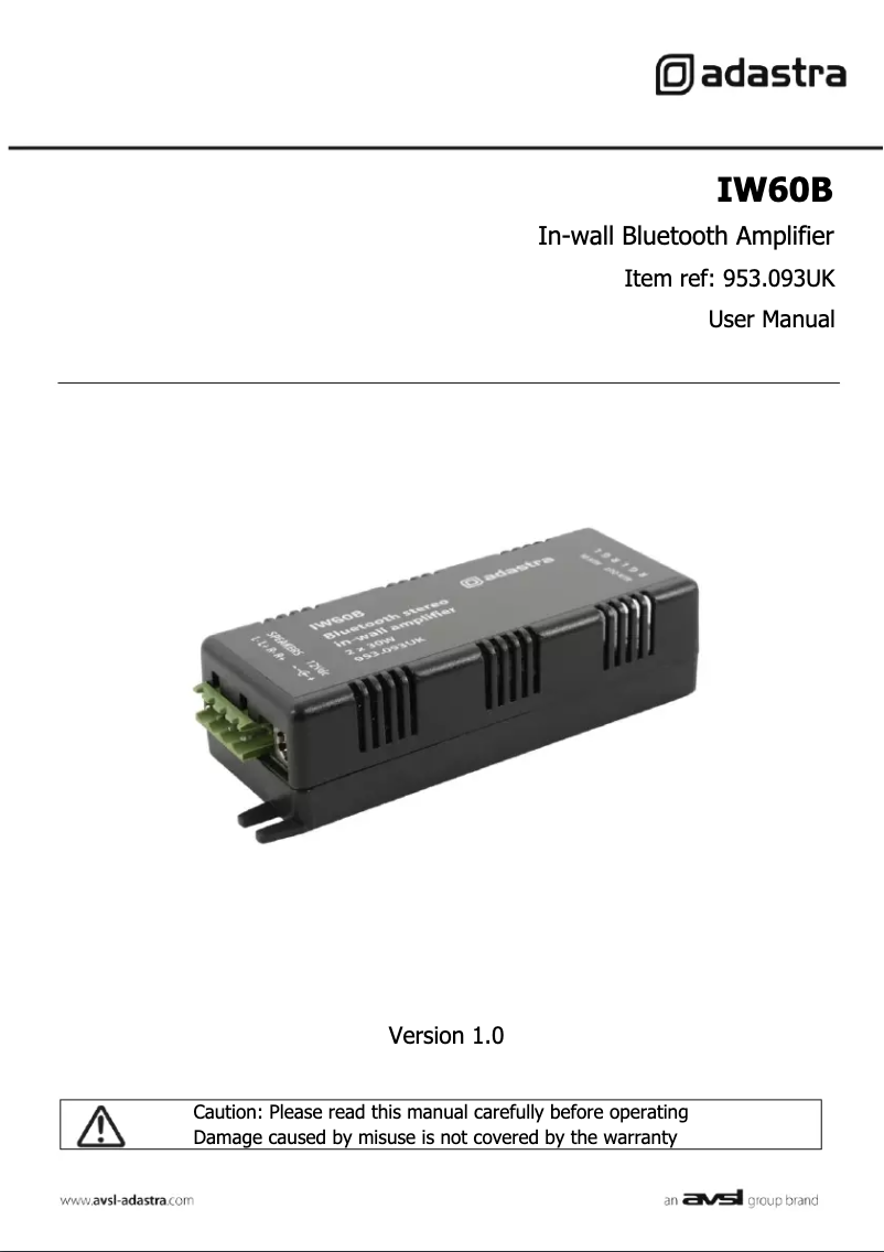 Page 1 de la notice Manuel utilisateur Adastra IW60B