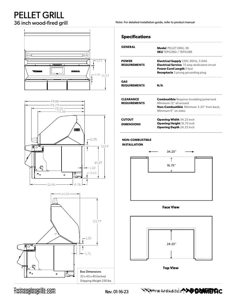 Page 1 de la notice Fiche technique Twin Eagles TEPG36R