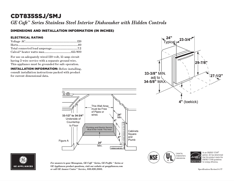 Page 1 of the manual Technical Sheet GE Café CDT835SMJDS