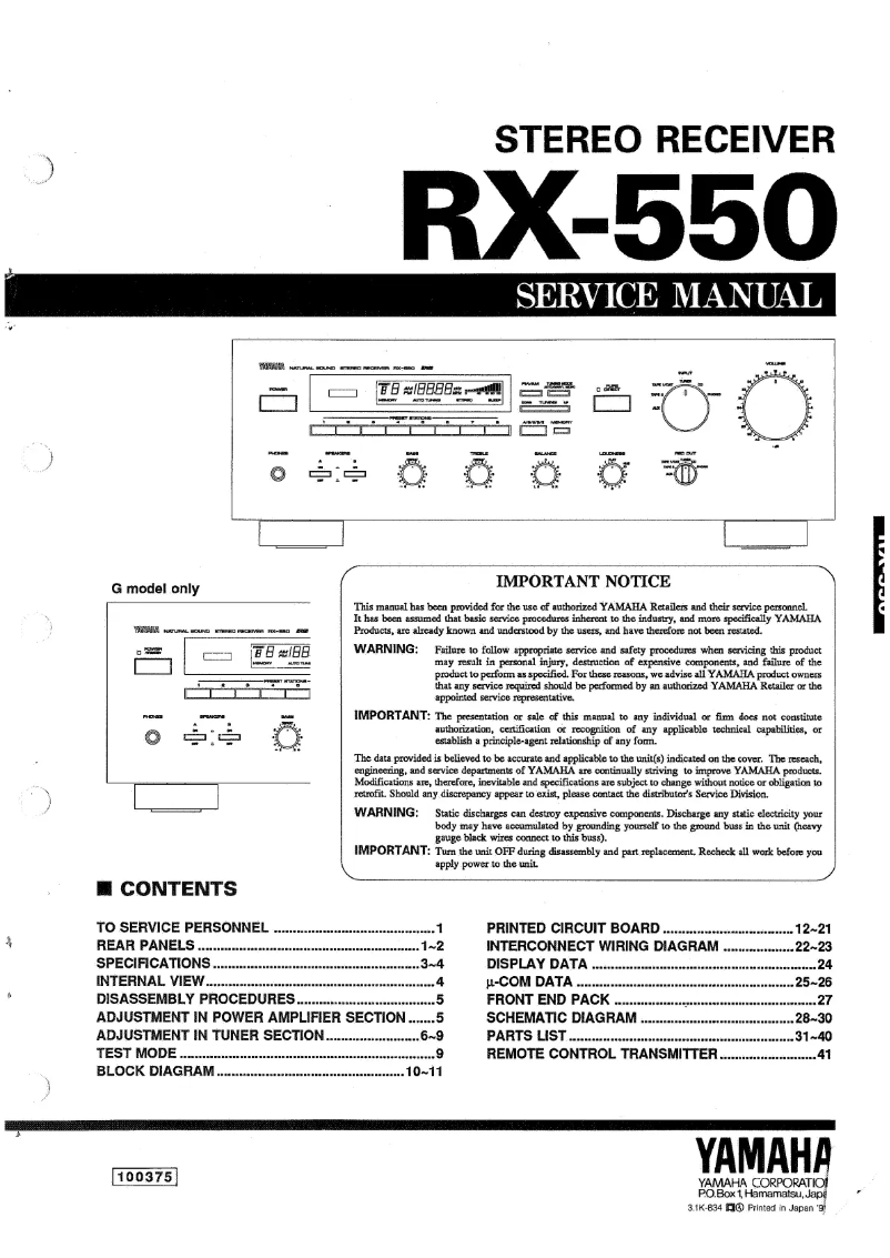 Page 1 of the manual User Manual Yamaha RX-550