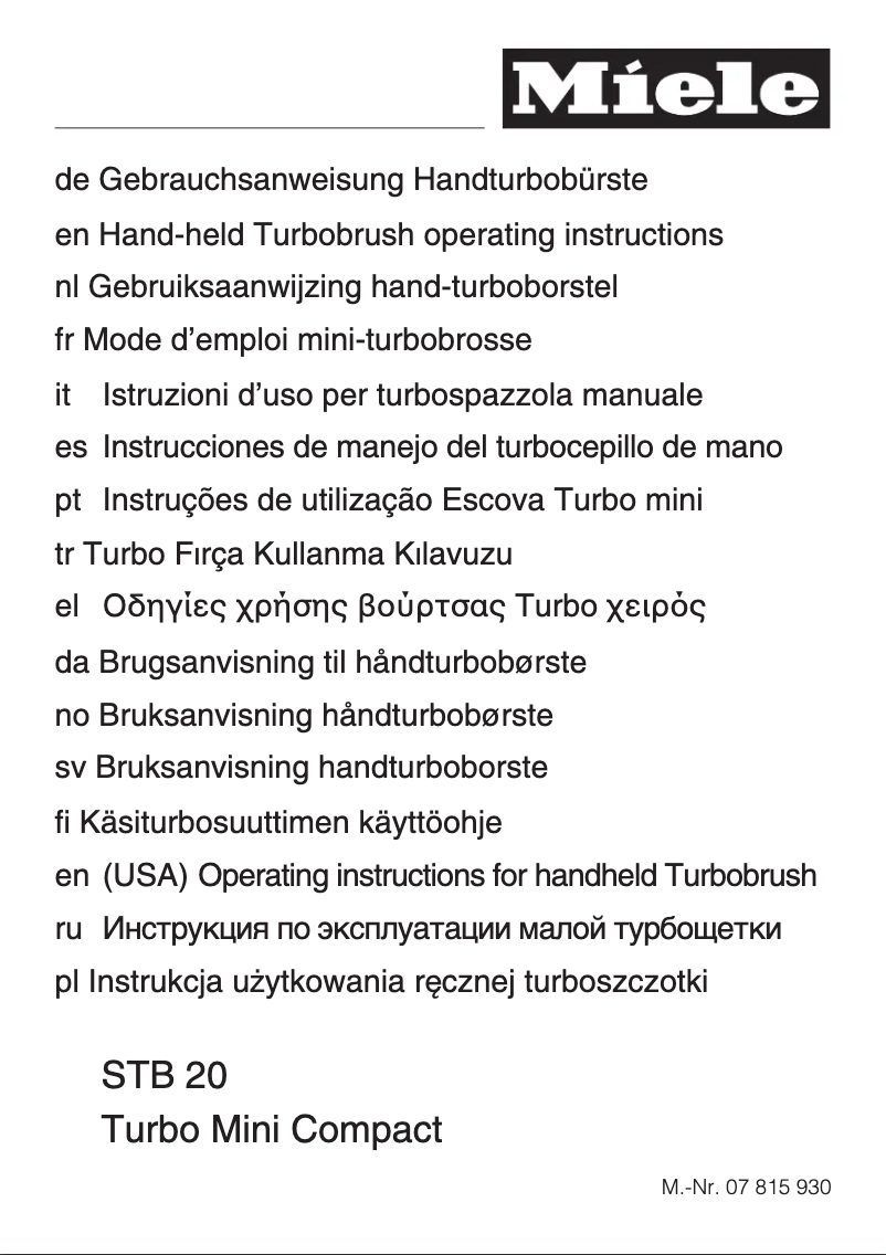 Page 1 de la notice Manuel utilisateur Miele STB 20