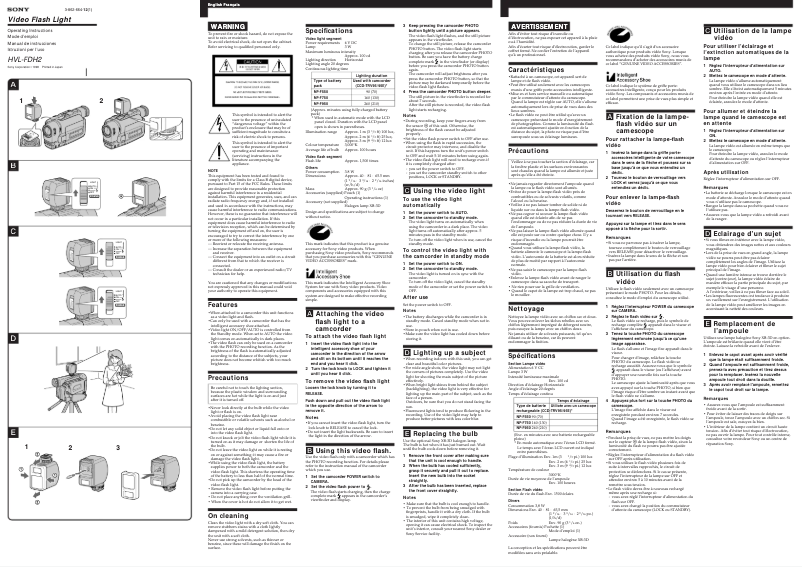 Page n°1 - Manuel utilisateur Sony HVL-FDH2